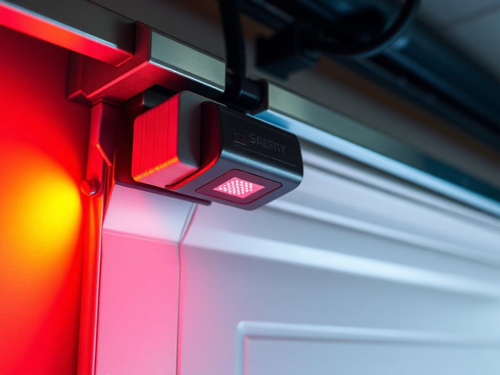 Garage door safety sensor with infrared beam protecting family from accidents